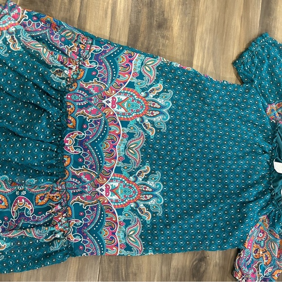 Teal Paisley Women's Off shoulder dress - Picture 2 of 5